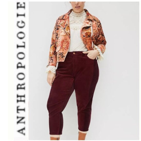 Anthropologie Pilcro Ultra High Corduroy Burgundy Slim Pants Size 16 NEW Stretch - Picture 1 of 14